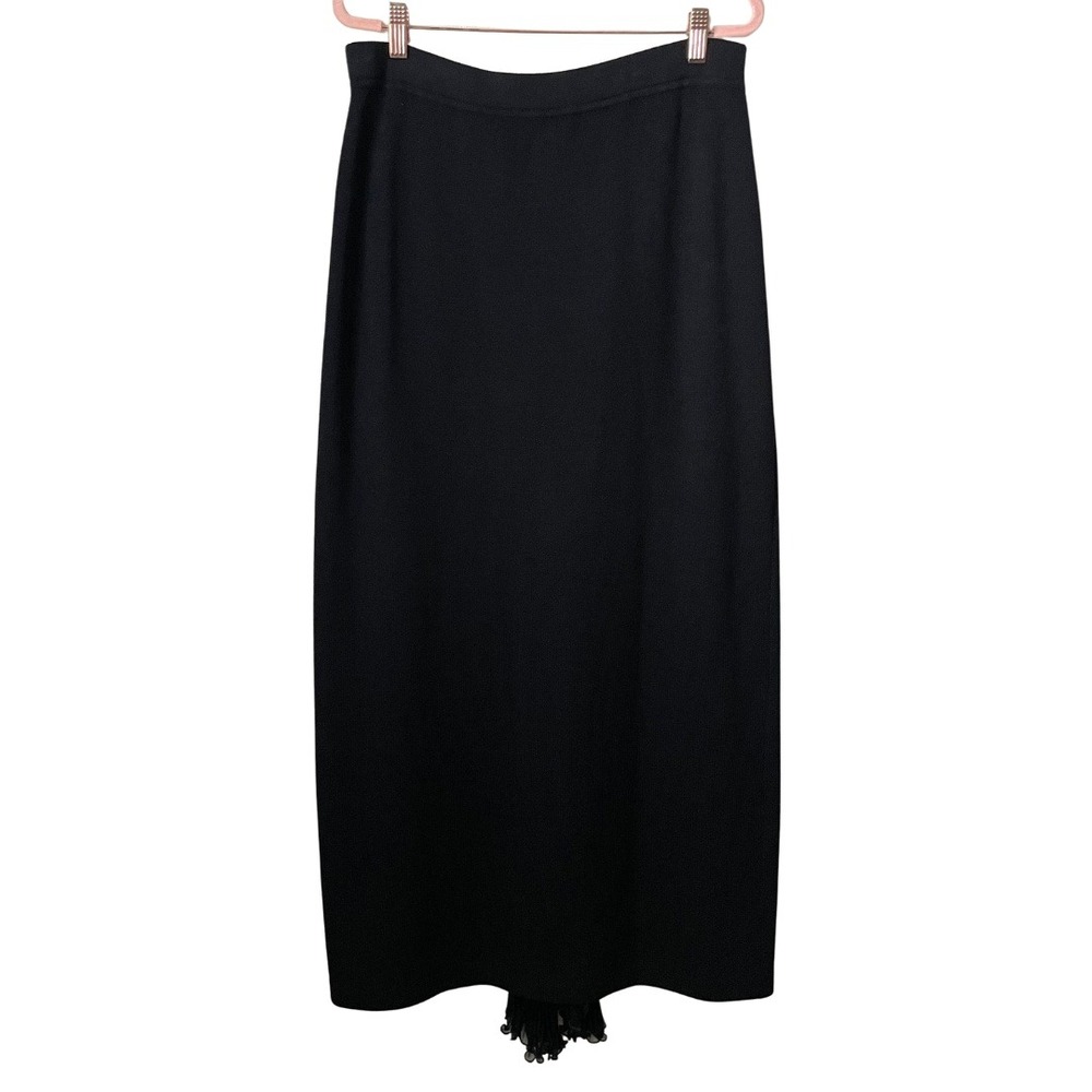 St John Skirt Womens Size 12 Black Evening Santana Knit Maxi Pleated Chiffon